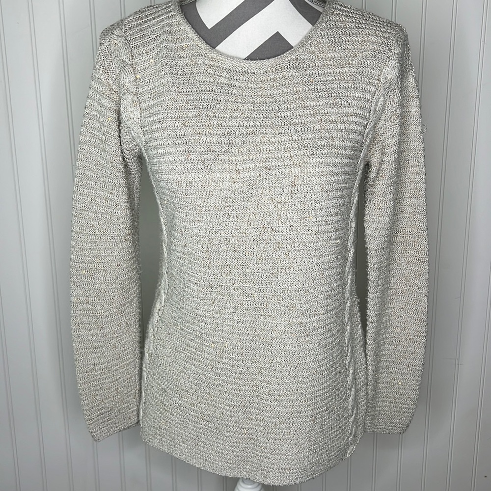 Chicos Womens Sweater Metallic Pullover Oatmeal Color Size 4